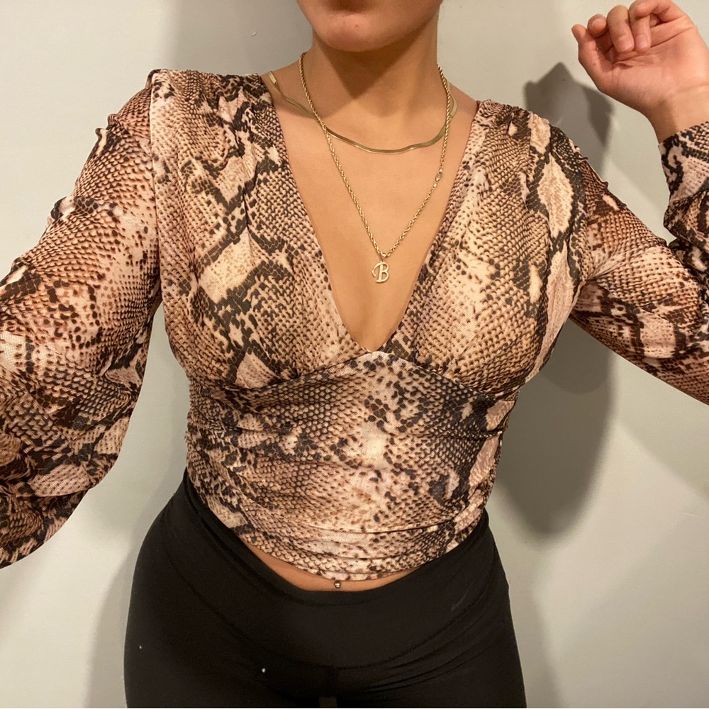 Long-Sleeve Snake Print Blouse